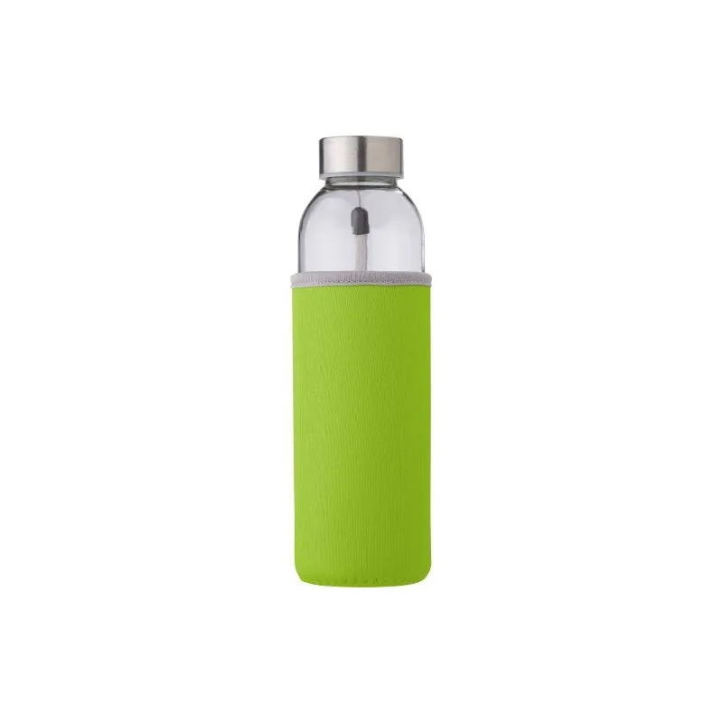 Bouteille en verre personnalisée de 500 ml avec housse Nika Matières : carton Couleurs : bleu marquage laser ultra précis