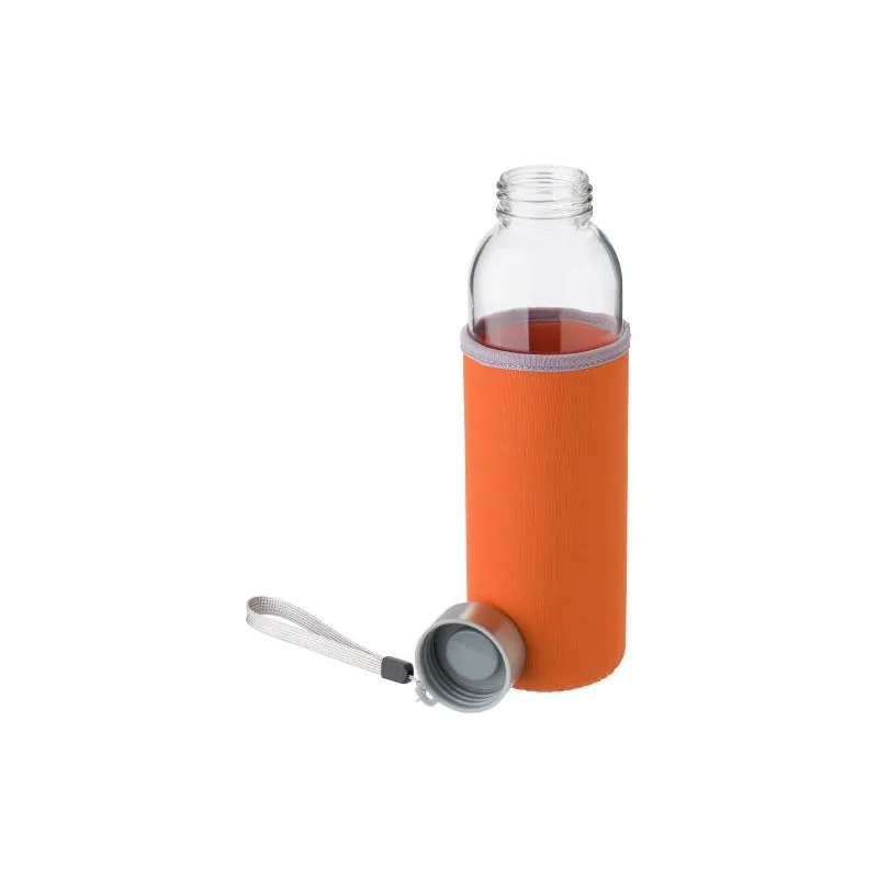 Bouteille en verre personnalisée de 500 ml avec housse Nika Matières : carton Couleurs : rouge personnalisation rapide en France