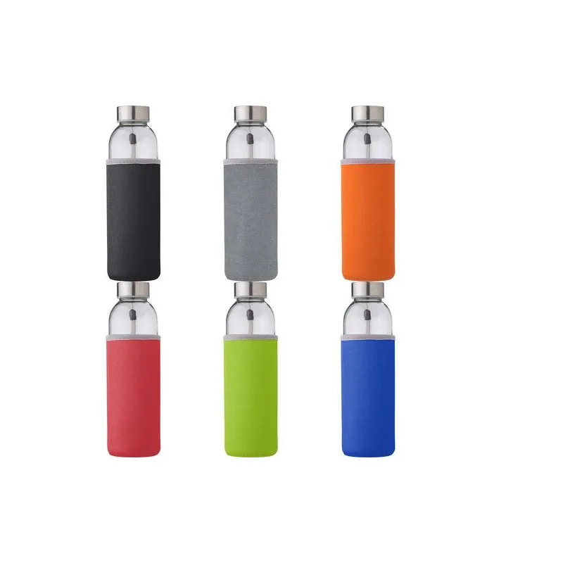 Bouteille en verre personnalisée de 500 ml avec housse Nika Matières : carton Couleurs : vert livraison express 24h 48h