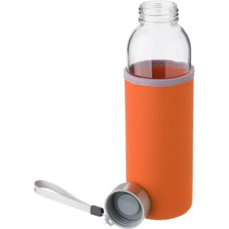 Bouteille en verre personnalisée de 500 ml avec housse Nika Matières : Synthétique Couleurs : argenté impression haute définitio