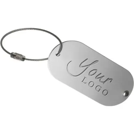 Étiquette de valise personnalisable en aluminium - Isa, accessoire publicitaire Matières : acier inoxydable Couleurs : blanc goo